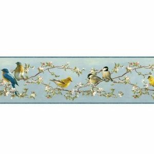 Wallpaper Border - Songbirds Blossoms Blue